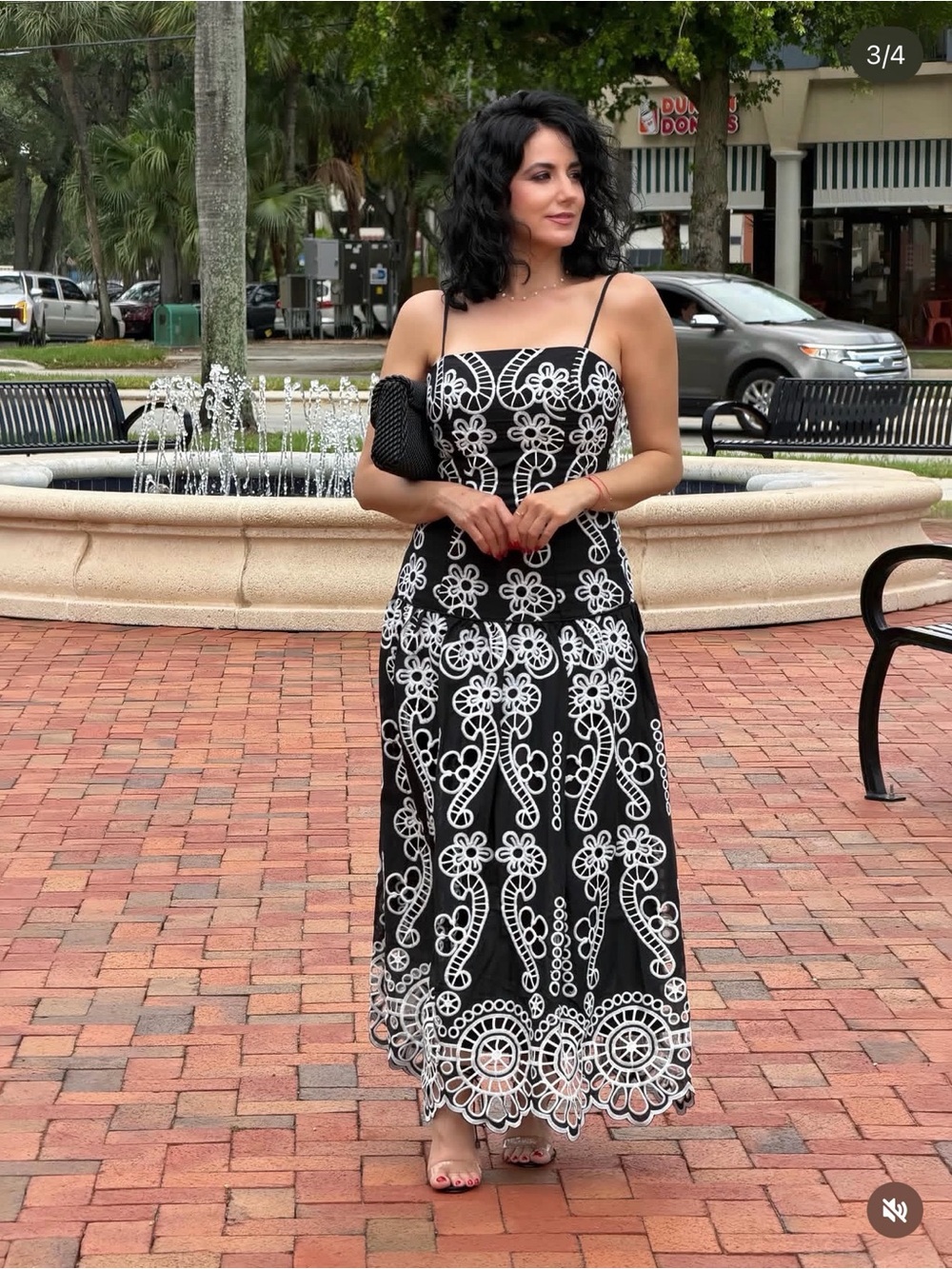Embroidered Black & White Midi Dress